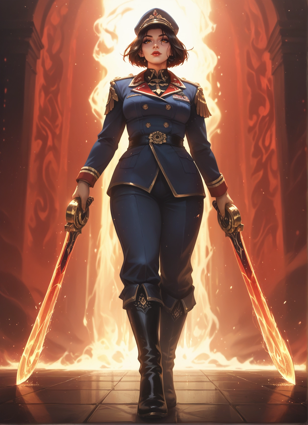 1girl, weapon, sword, uniform, solo, hat · Yamete.gg