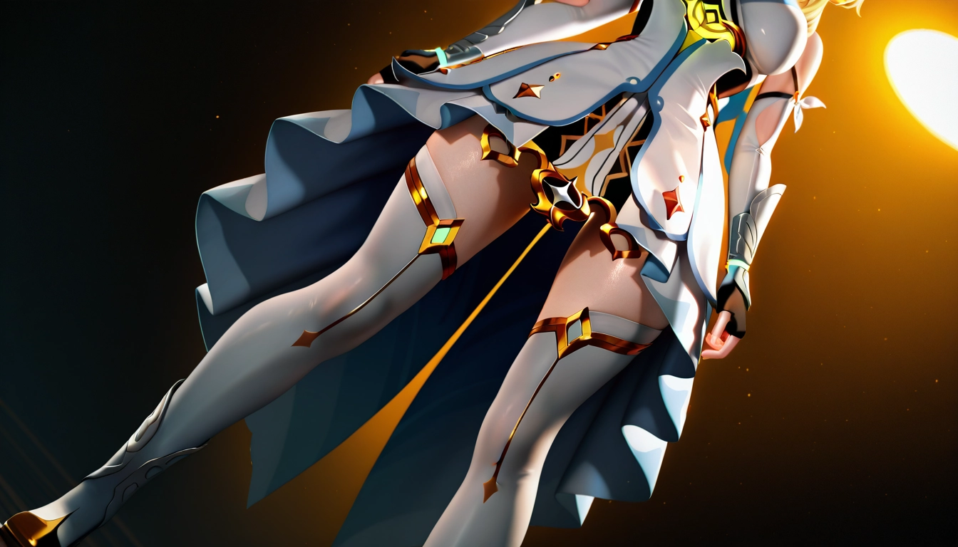 1girl, dress, solo, lumine (genshin impact), thighhighs, white dress · Yamete.gg