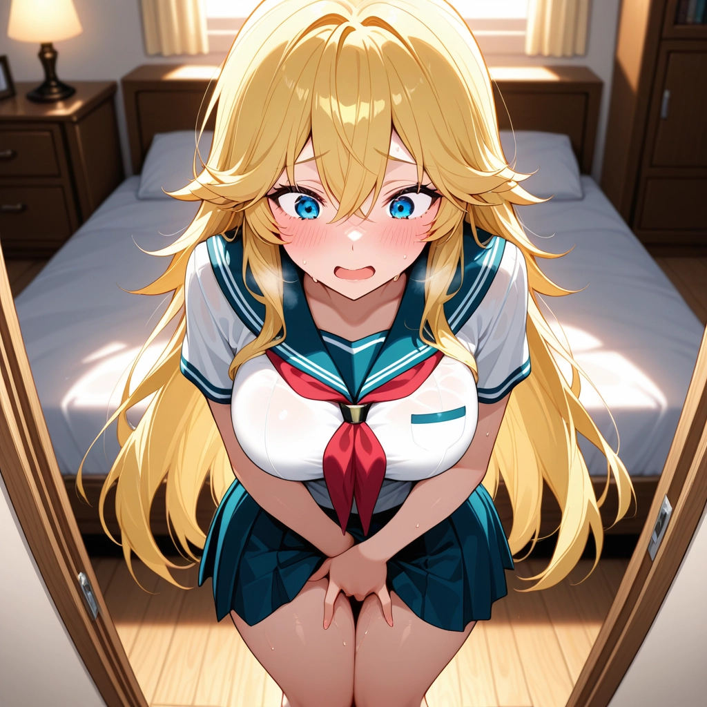 1girl, female masturbation, masturbation, solo, long hair, school uniform · Yamete.gg