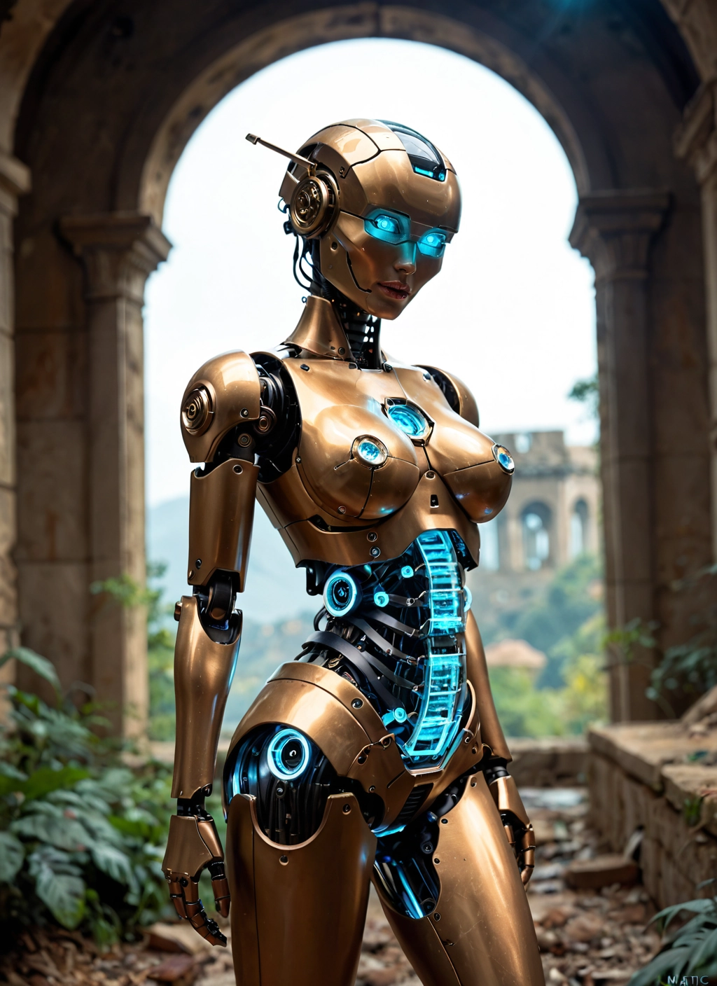 1girl, solo, breasts, robot, glowing, blue eyes · Yamete.gg