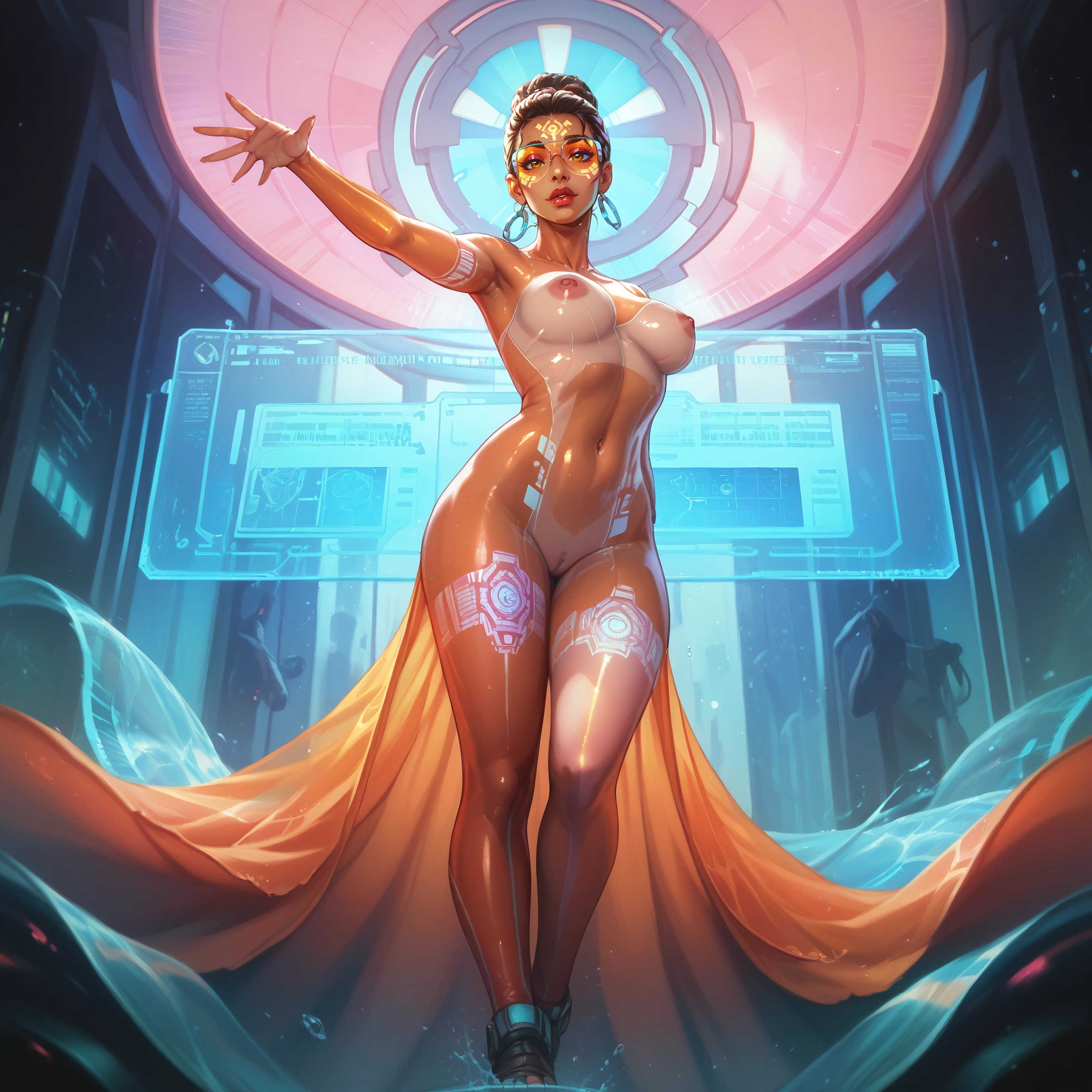 breasts, dark skin, dark-skinned female, jewelry, see-through, earrings · Yamete.gg