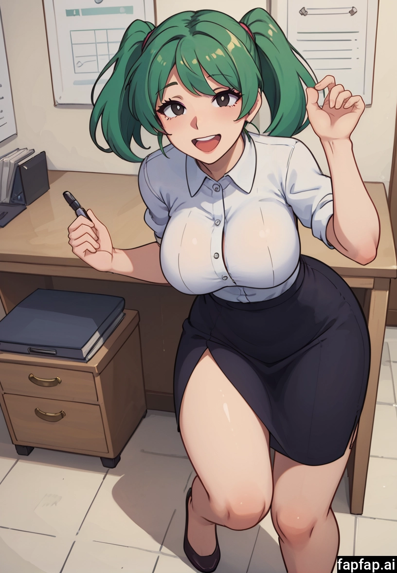 1girl, skirt, breasts, solo, shirt, green hair · Yamete.gg