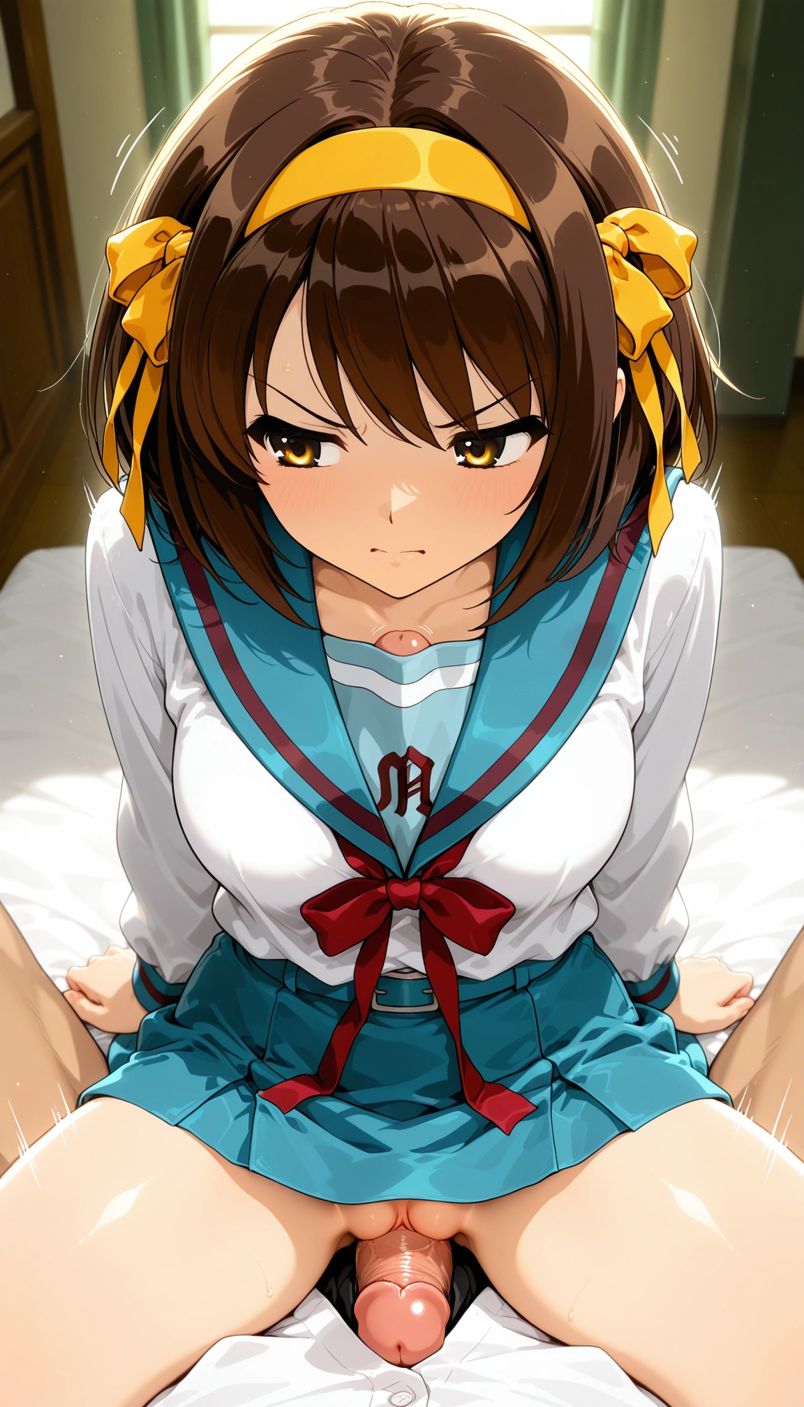 1girl, penis, hetero, brown hair, 1boy, school uniform · Yamete.gg
