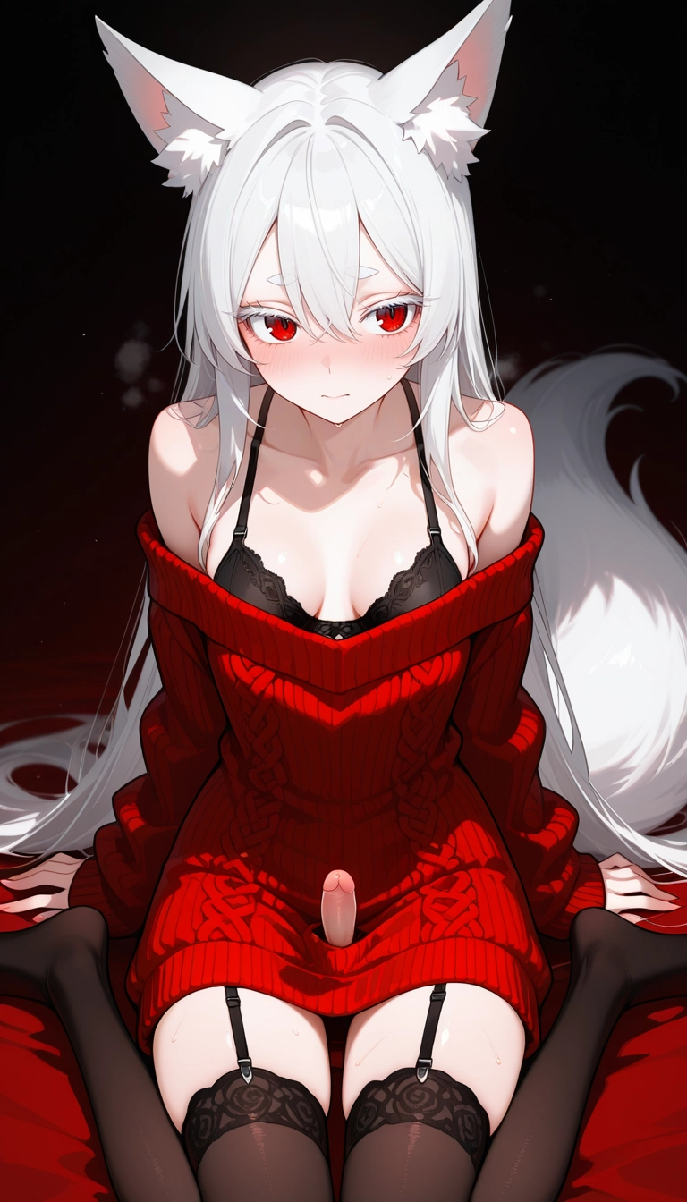 futanari, 1girl, solo, animal ears, thighhighs, bra · Yamete.gg