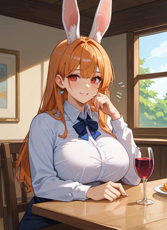 1girl, animal ears, breasts, rabbit ears, long hair, shirt