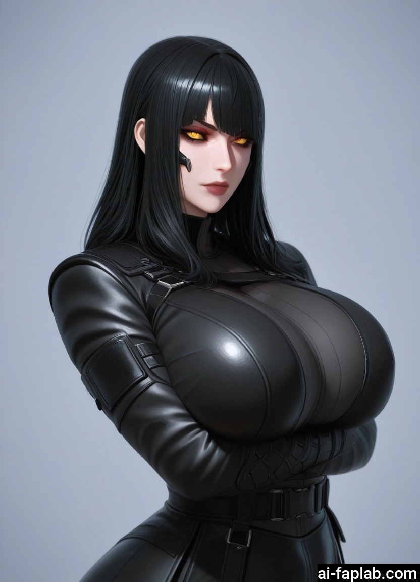 1girl, breasts, black hair, yellow eyes, solo, huge breasts · Yamete.gg
