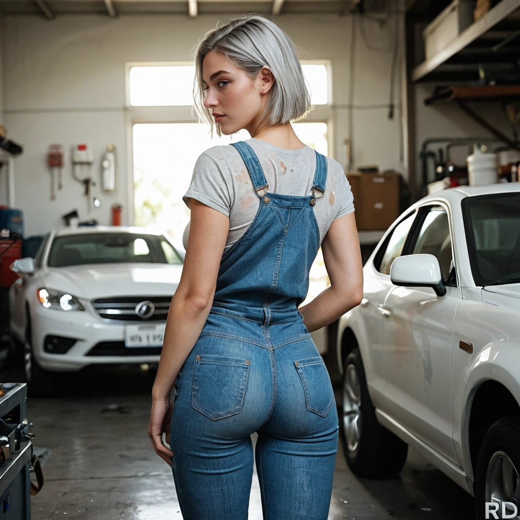 1girl, blurry background, denim, solo, ass, car · Yamete.gg