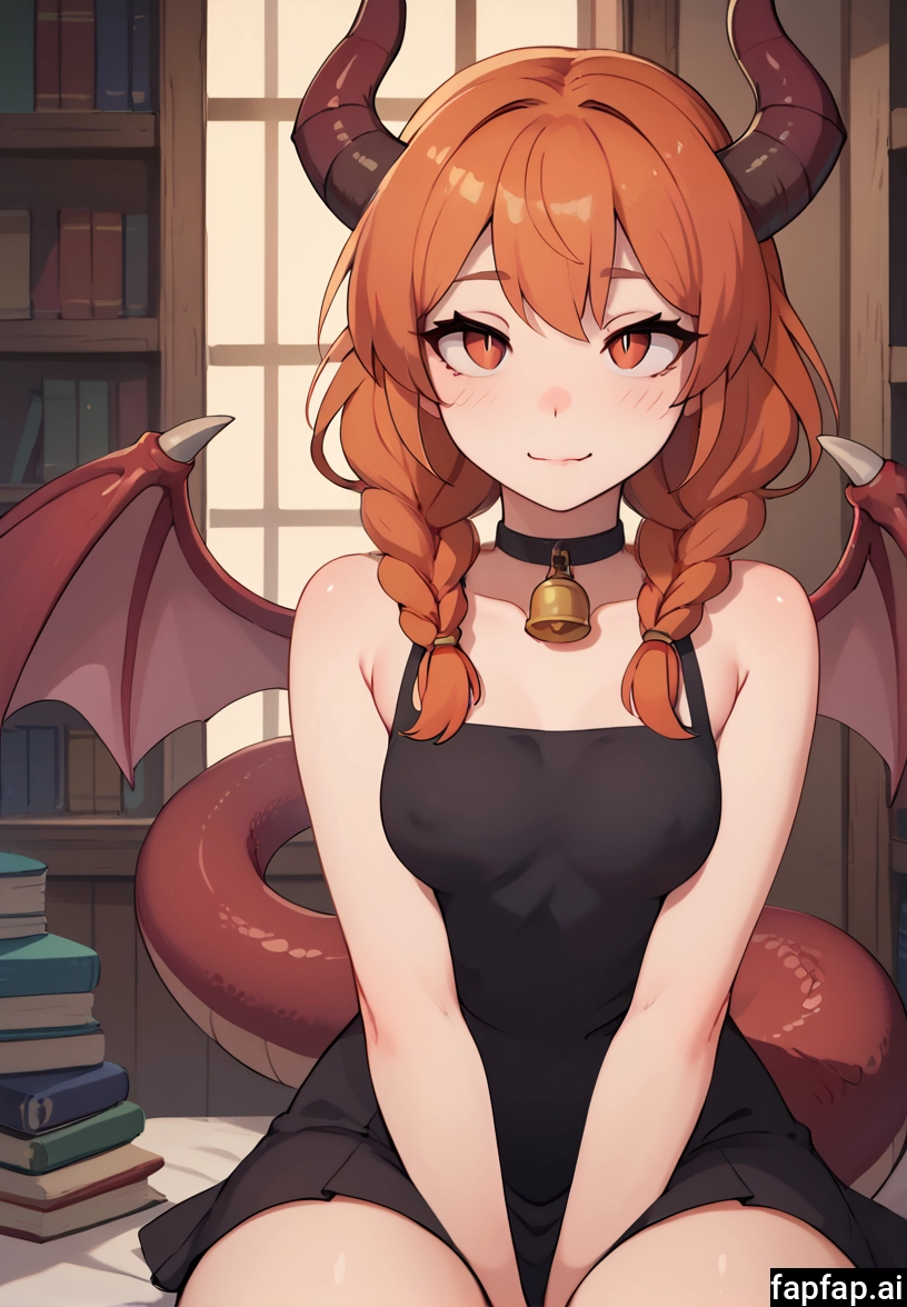 1girl, solo, horns, bell, tail, breasts