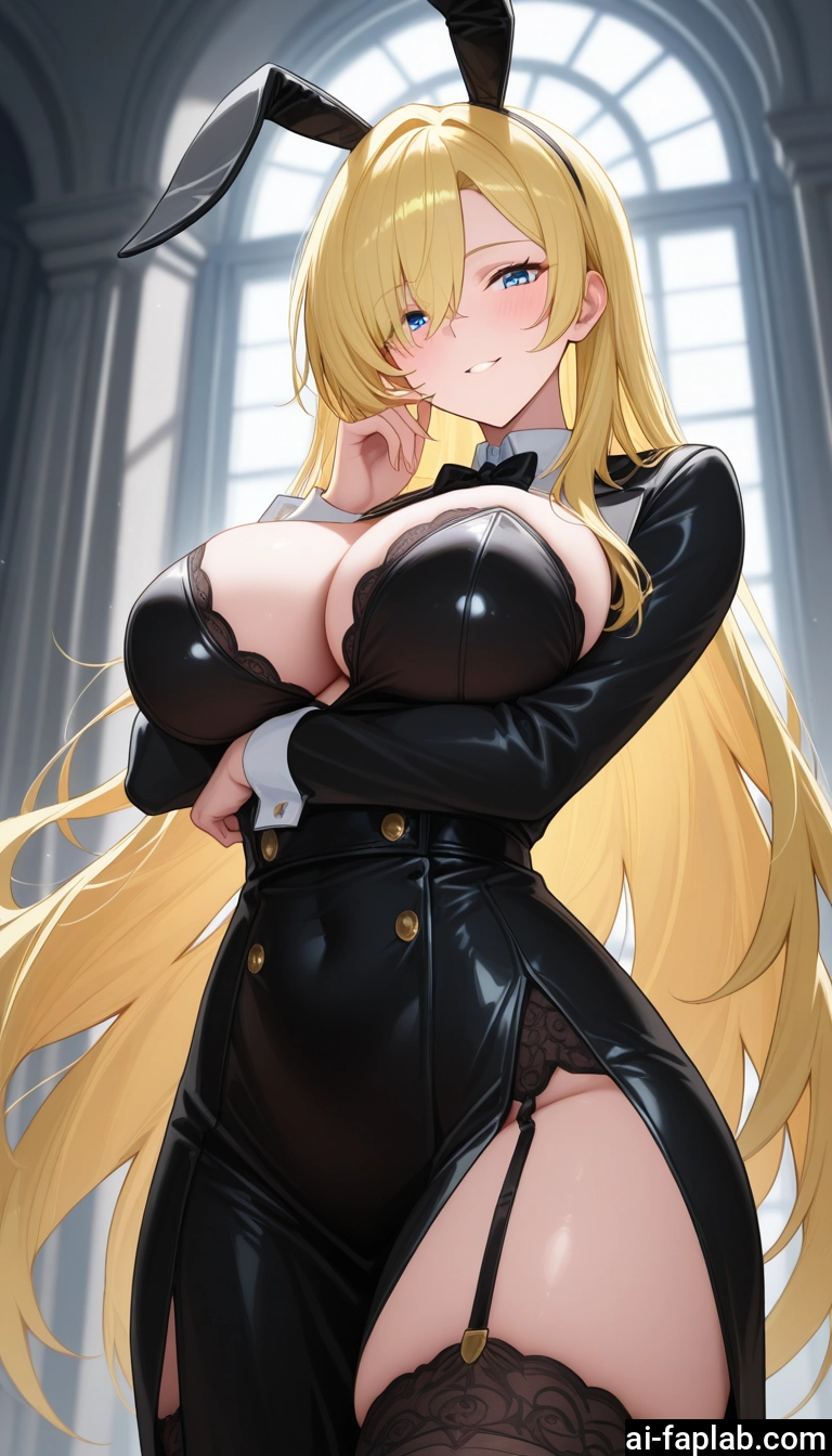breasts, 1girl, long hair, blonde hair, animal ears, rabbit ears