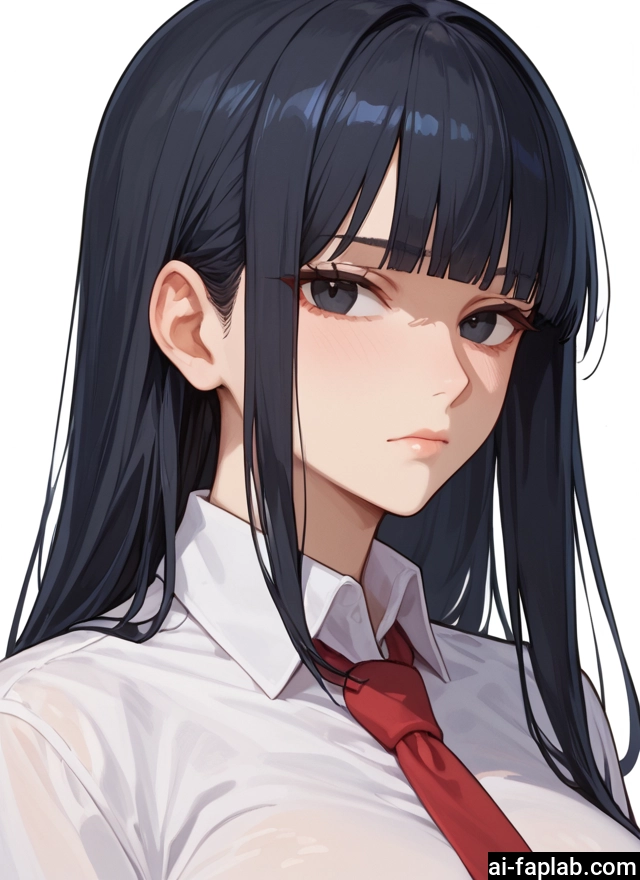 1girl, solo, necktie, long hair, shirt, black hair · Yamete.gg