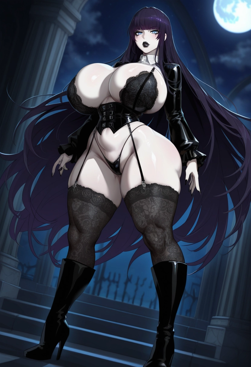 1girl, breasts, black lips, long hair, solo, underwear · Yamete.gg