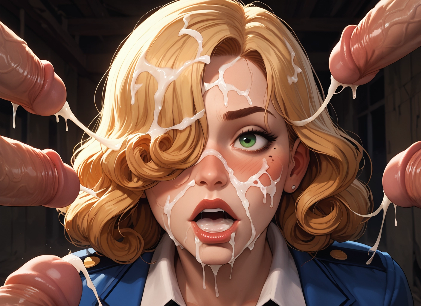 penis, cum, 1girl, blonde hair, multiple penises, facial · Yamete.gg