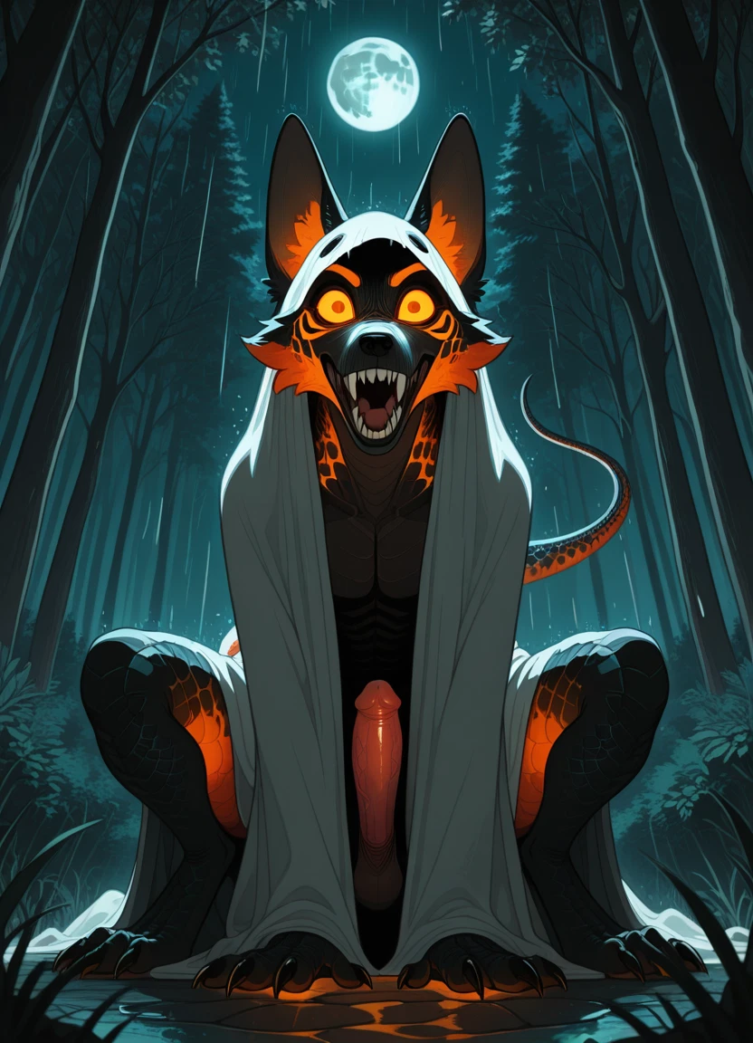 furry, 1boy, teeth, looking at viewer, tail, night · Yamete.gg