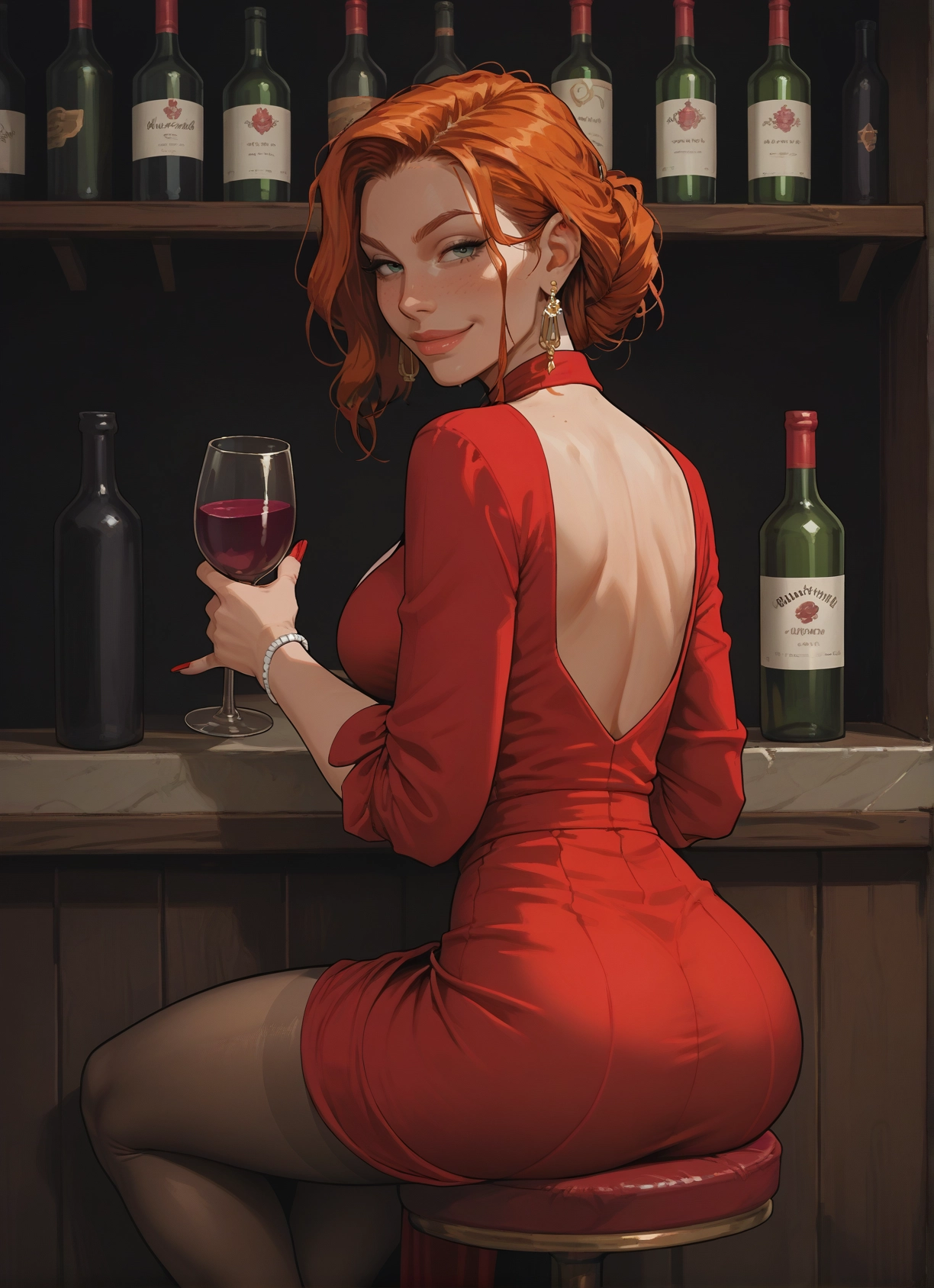 1girl, jewelry, ass, cup, earrings, dress · Yamete.gg