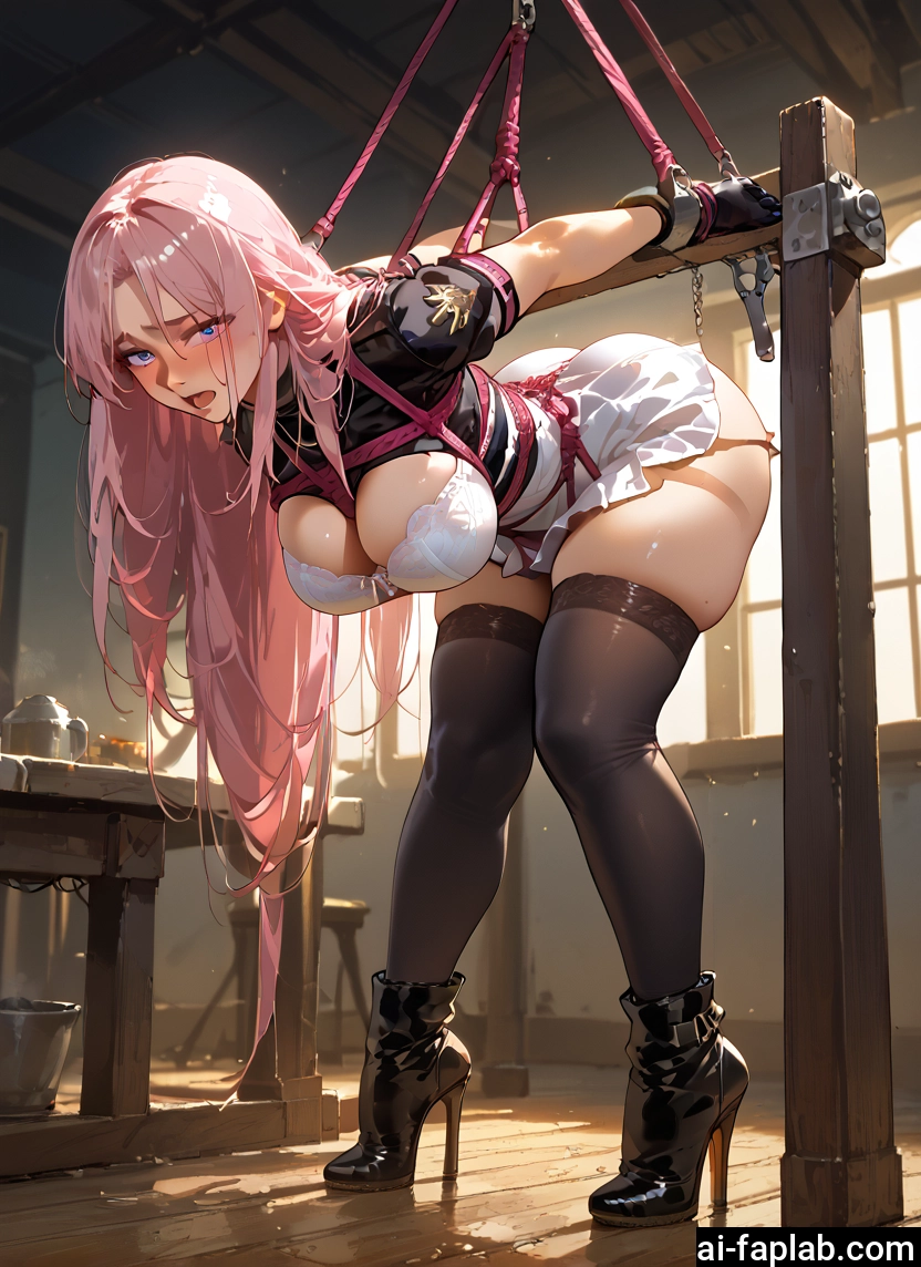 1girl, long hair, breasts, thighhighs, bound, pink hair · Yamete.gg