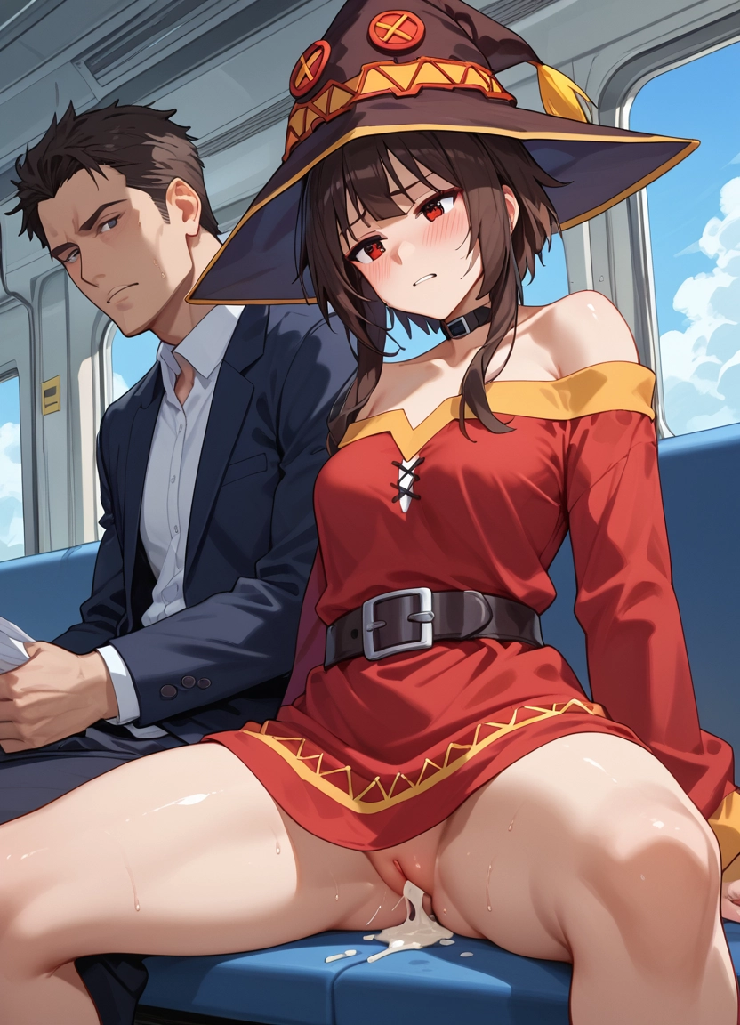 1girl, 1boy, cum, hat, witch hat, red eyes · Yamete.gg