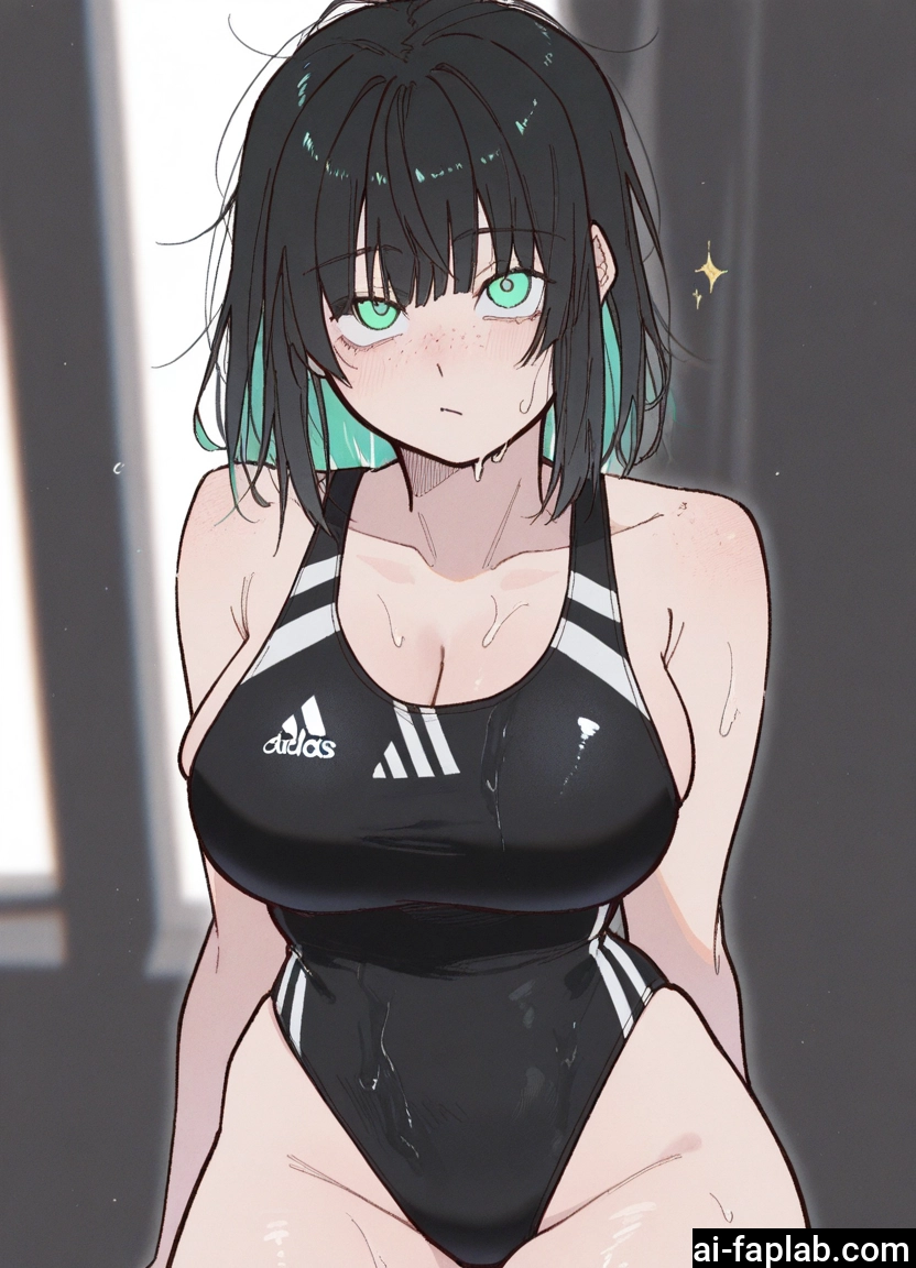 1girl, breasts, swimsuit, one-piece swimsuit, black hair, large breasts
