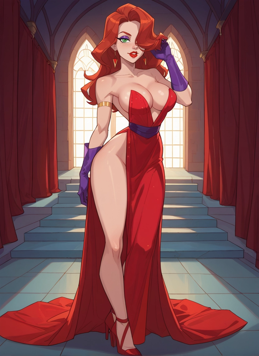 1girl, breasts, dress, gloves, green eyes, jewelry · Yamete.gg