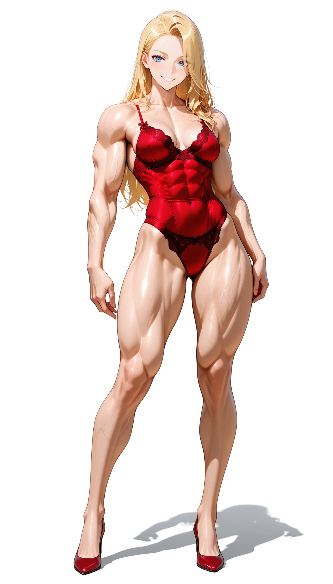 1girl, muscular female, muscular, solo, blonde hair, breasts · Yamete.gg