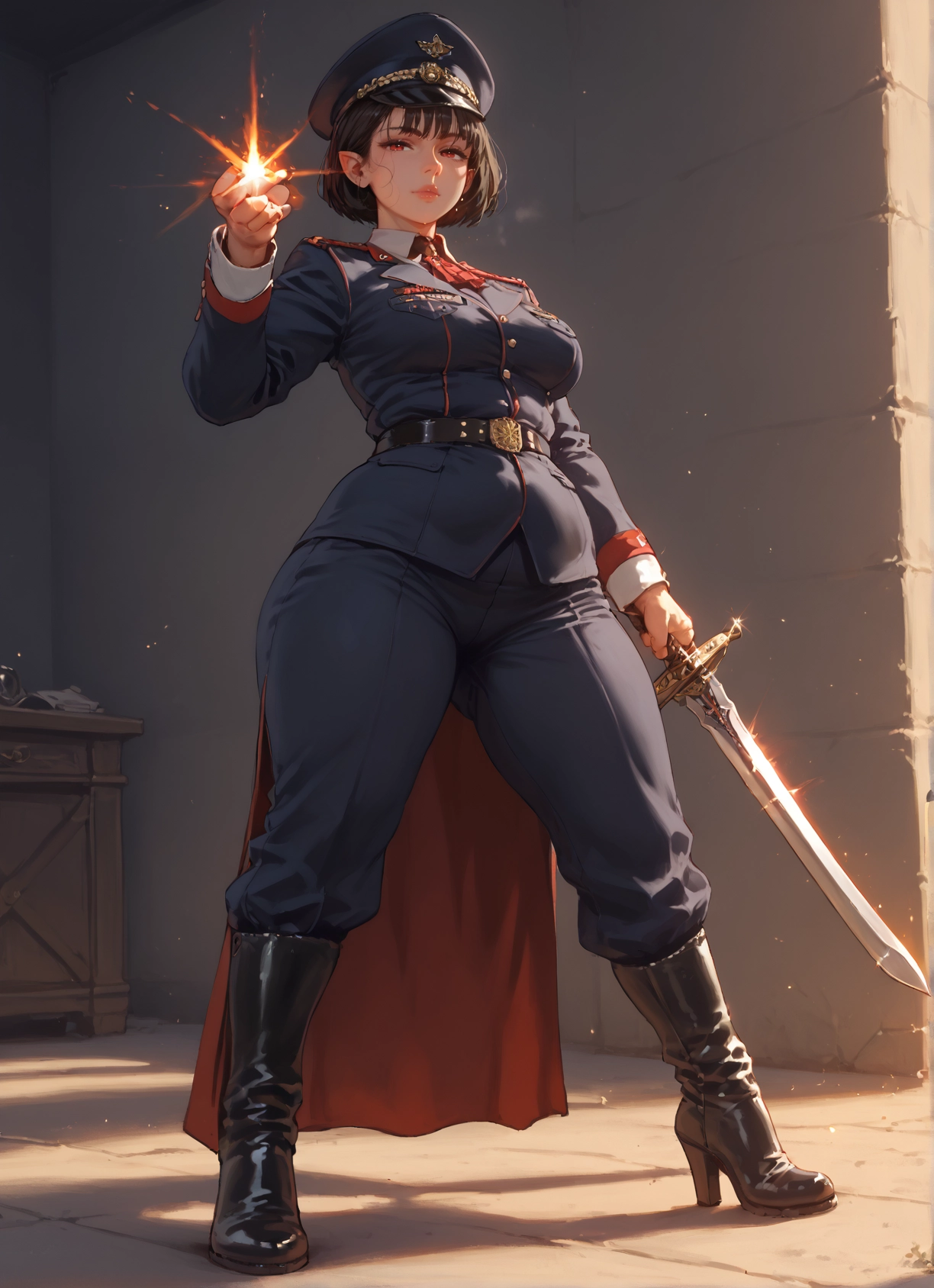 1girl, weapon, sword, boots, hat, uniform · Yamete.gg