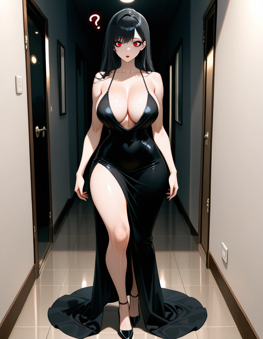 1girl, breasts, dress, black dress, solo, black hair · Yamete.gg