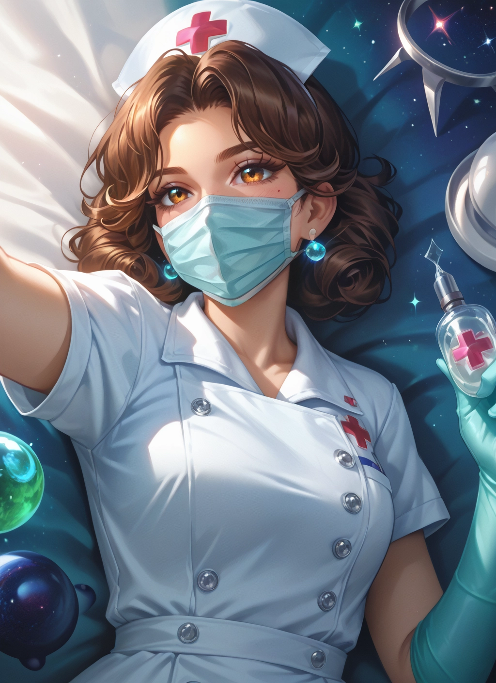1girl, mask, hat, gloves, mouth mask, jewelry · Yamete.gg