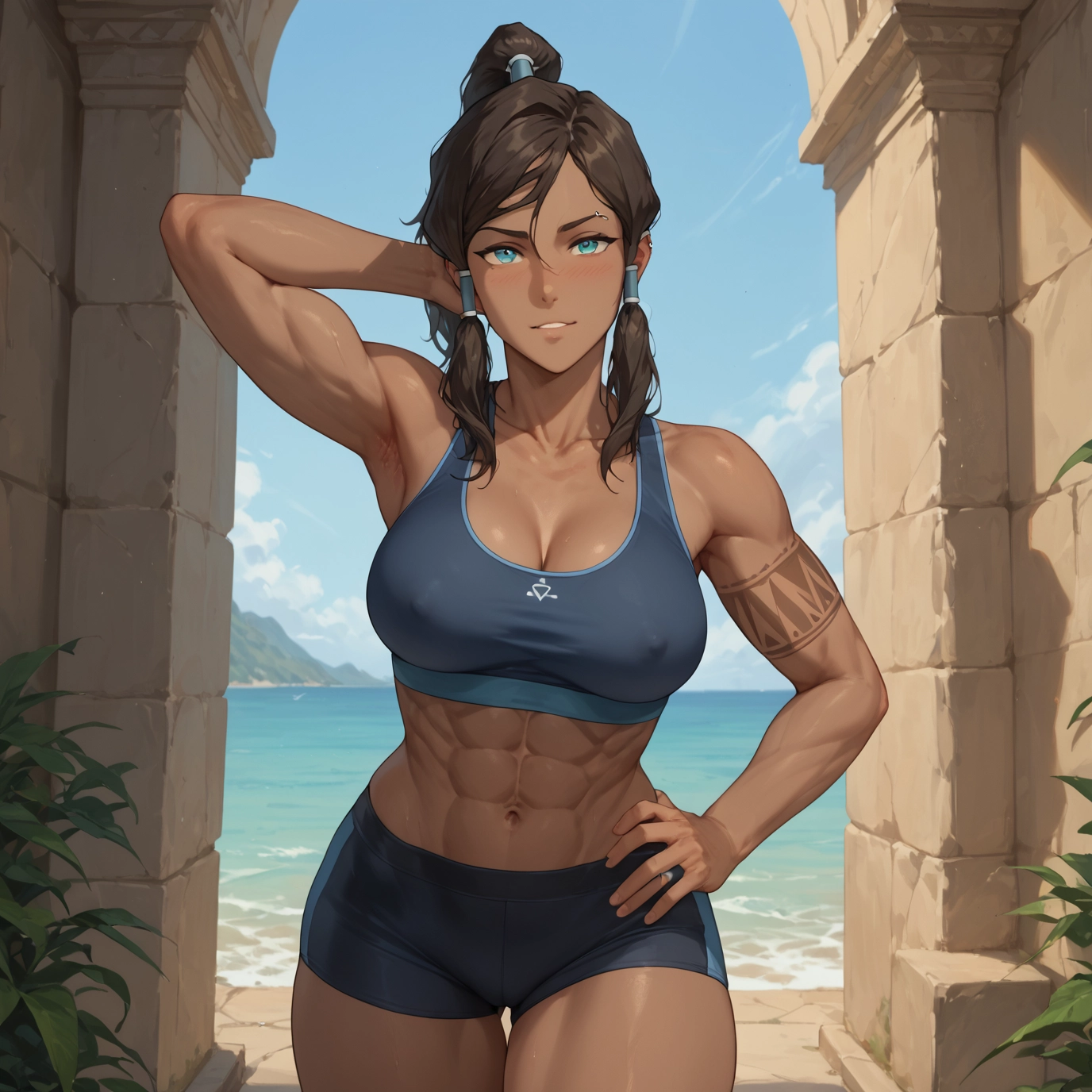 1girl, breasts, dark skin, dark-skinned female, abs, solo · Yamete.gg