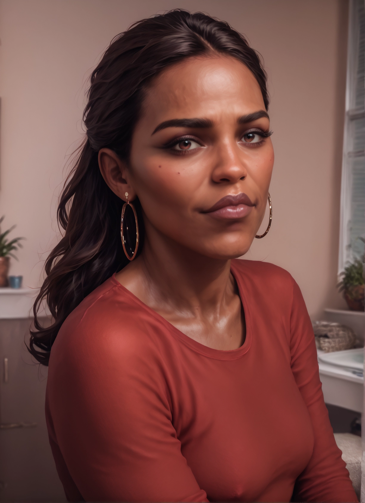 1girl, solo, jewelry, earrings, looking at viewer, brown eyes · Yamete.gg