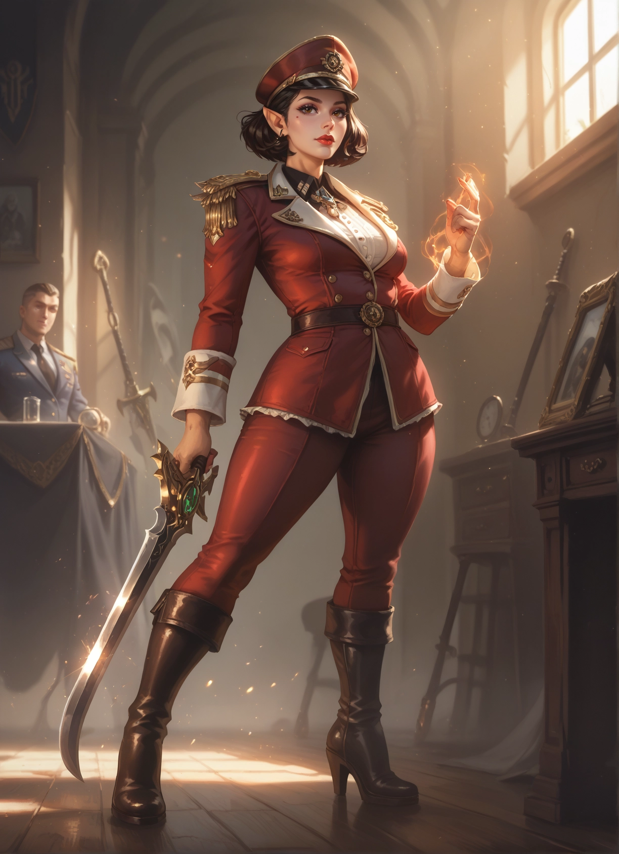 1girl, weapon, sword, hat, boots, uniform · Yamete.gg