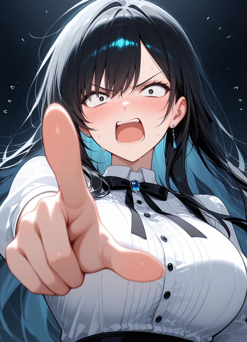 1girl, jewelry, open mouth, solo, breasts, earrings · Yamete.gg