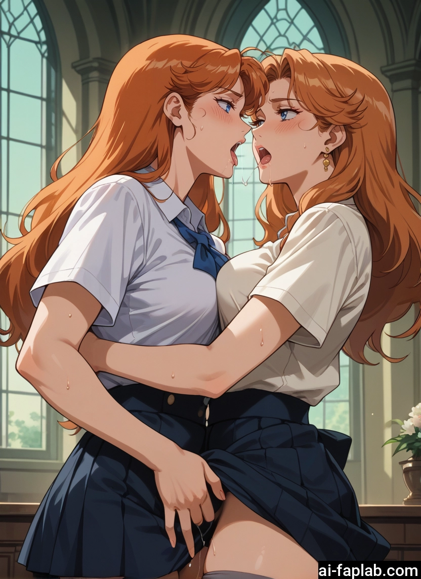 multiple girls, 2girls, skirt, yuri, blue eyes, jewelry · Yamete.gg