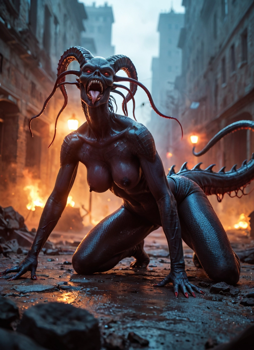 1girl, breasts, tongue, solo, nipples, tongue out · Yamete.gg
