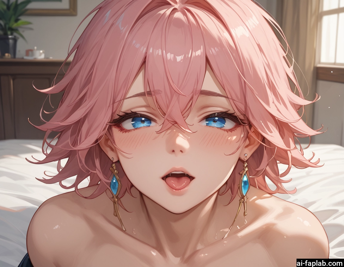blue eyes, jewelry, 1girl, earrings, pink hair, solo