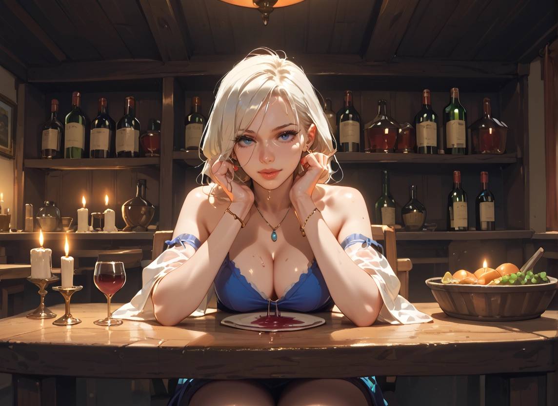 1girl, breasts, blue eyes, jewelry, cleavage, solo · Yamete.gg