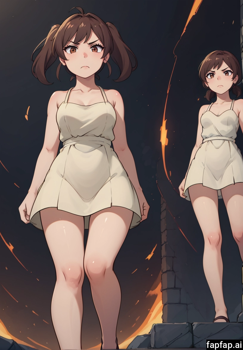 dress, brown hair, breasts, twintails, brown eyes, white dress · Yamete.gg