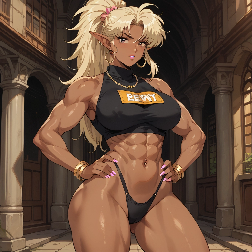 futanari, jewelry, earrings, muscular, pointy ears, abs · Yamete.gg