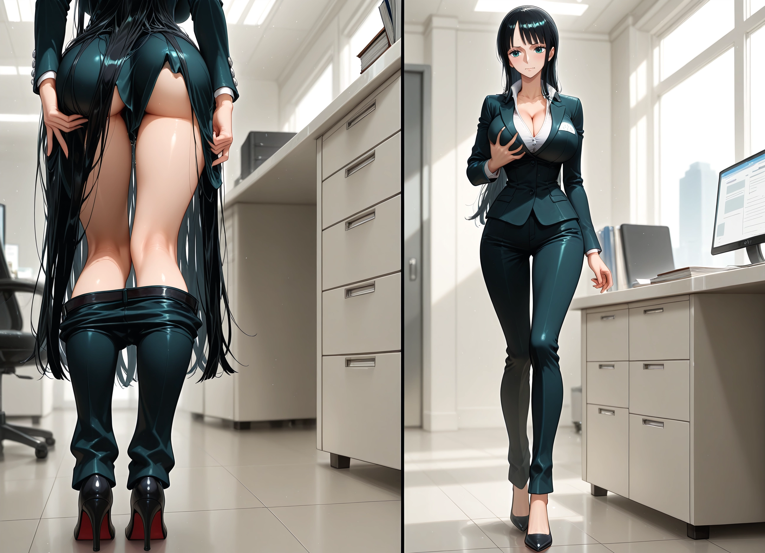1girl, breasts, long hair, ass, high heels, black hair · Yamete.gg