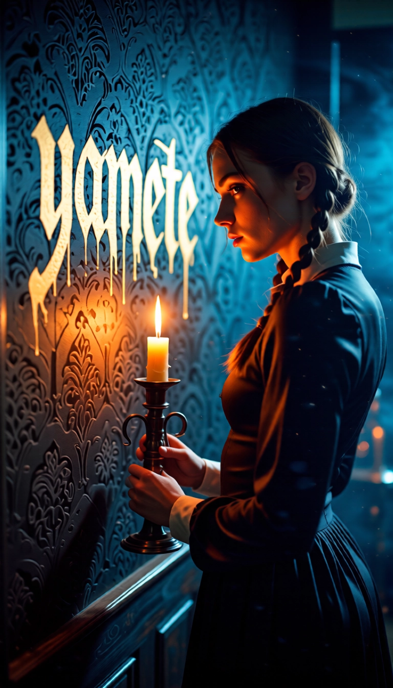 1girl, candle, solo, braid, candlestand, dress