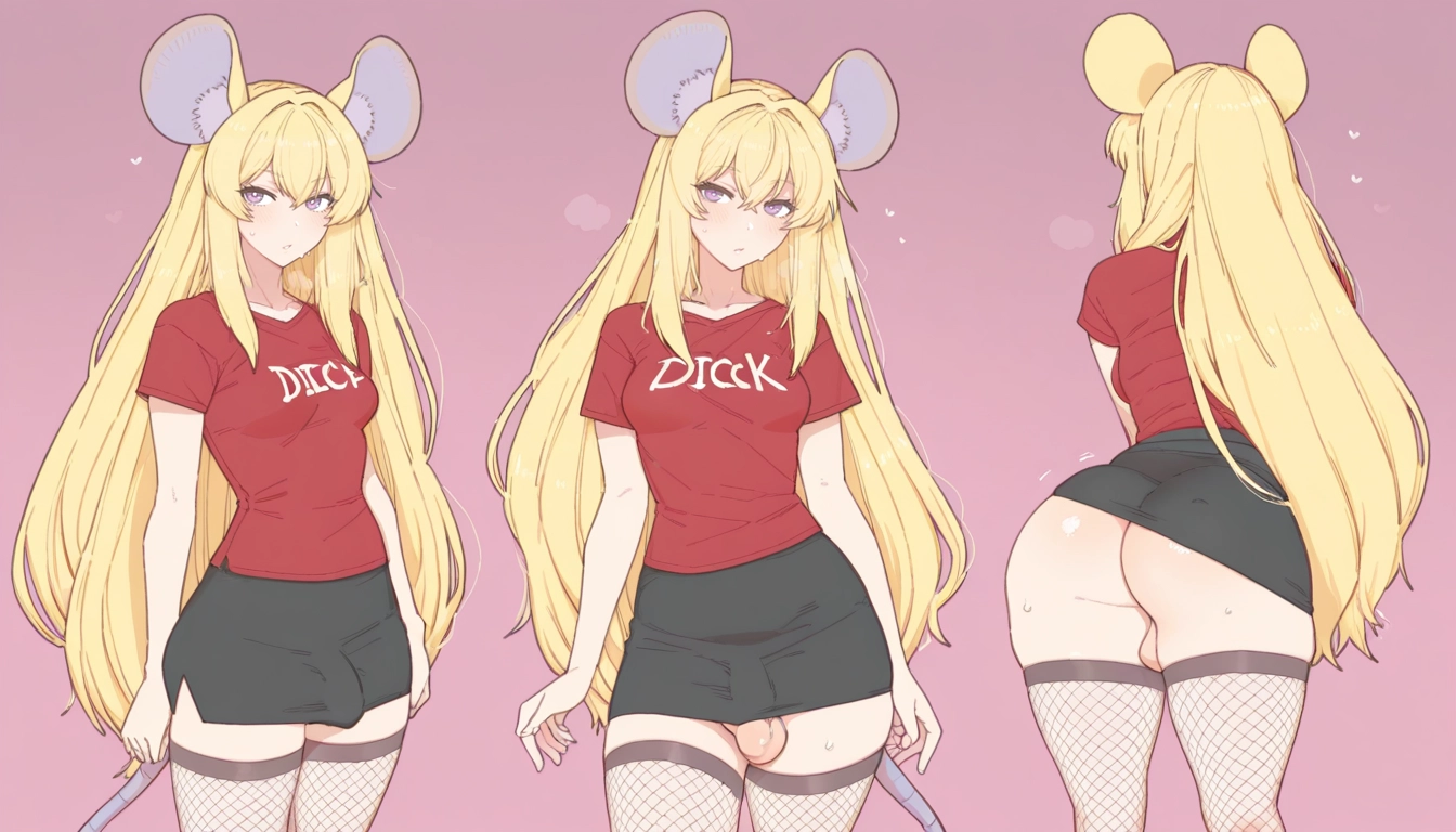 futanari, 1girl, mouse tail, long hair, mouse ears, shirt · Yamete.gg