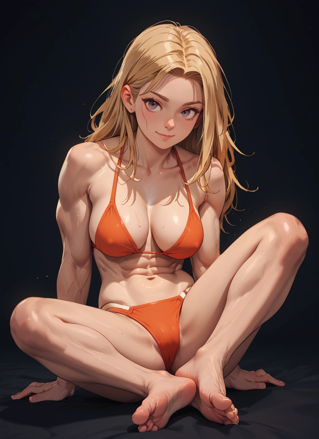 1girl, blonde hair, breasts, barefoot, feet, swimsuit · Yamete.gg