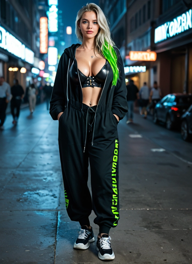 1girl, breasts, piercing, navel piercing, hands in pockets, shoes · Yamete.gg