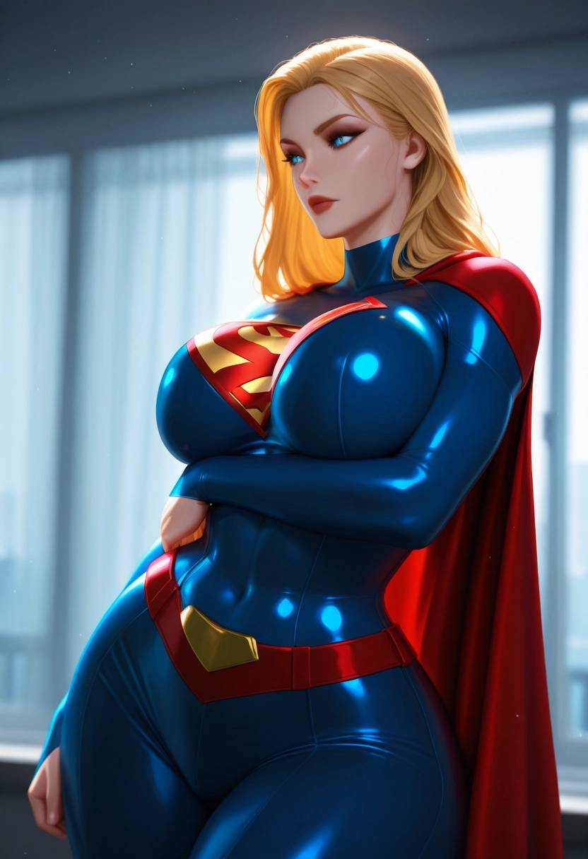 1girl, breasts, solo, superhero, blue eyes, blonde hair · Yamete.gg