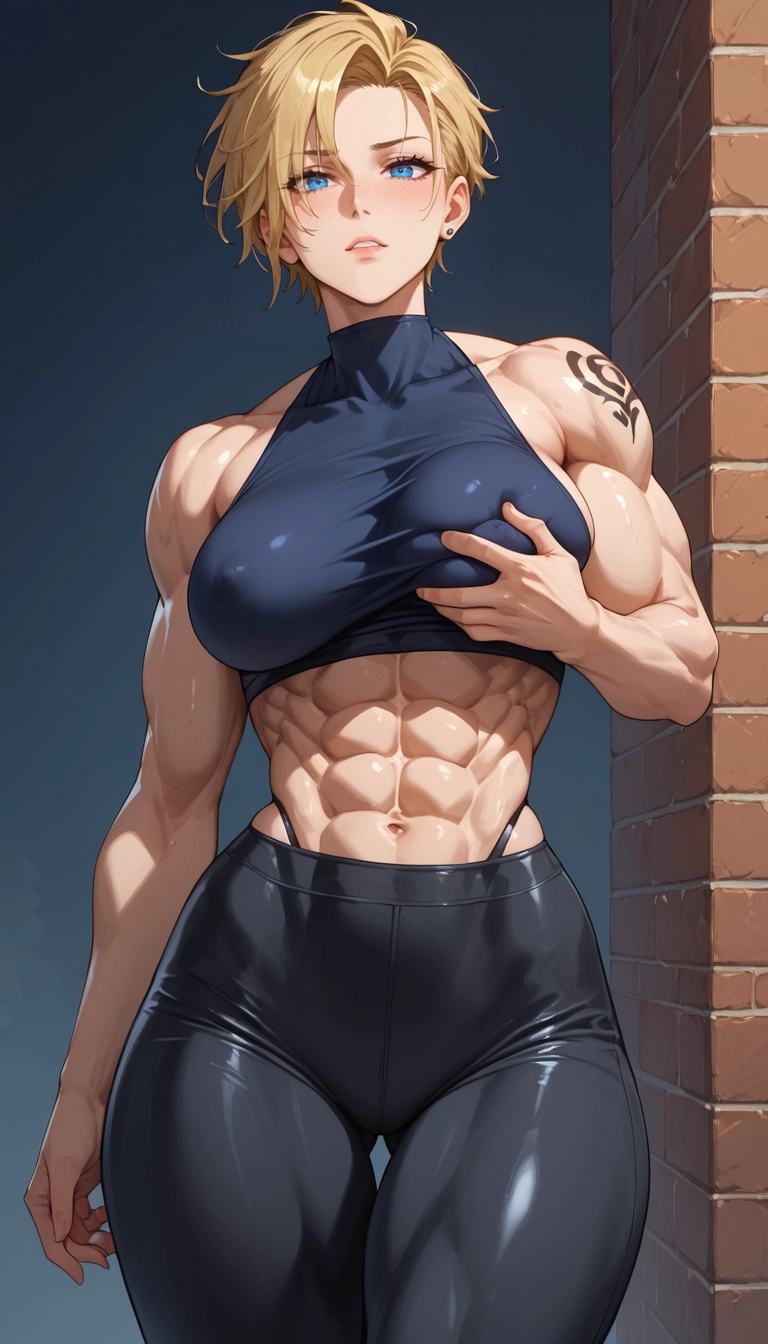 1girl, muscular female, muscular, abs, breasts, blonde hair · Yamete.gg