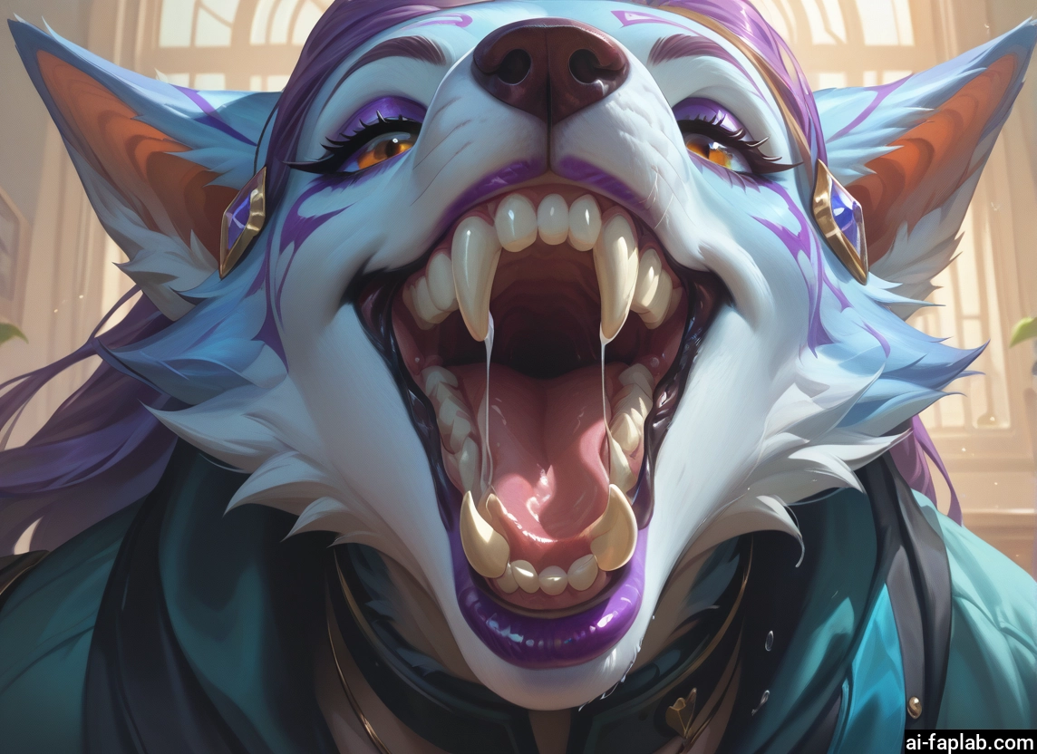 furry, 1girl, saliva, open mouth, teeth, purple hair · Yamete.gg