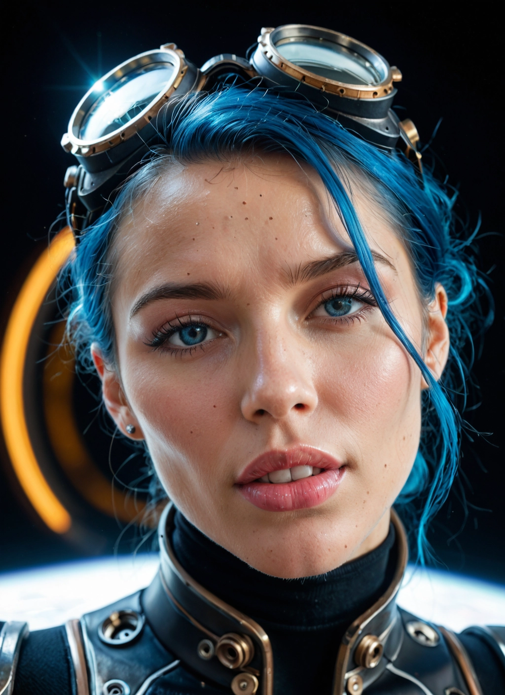 1girl, solo, goggles, goggles on head, blue eyes, blue hair · Yamete.gg