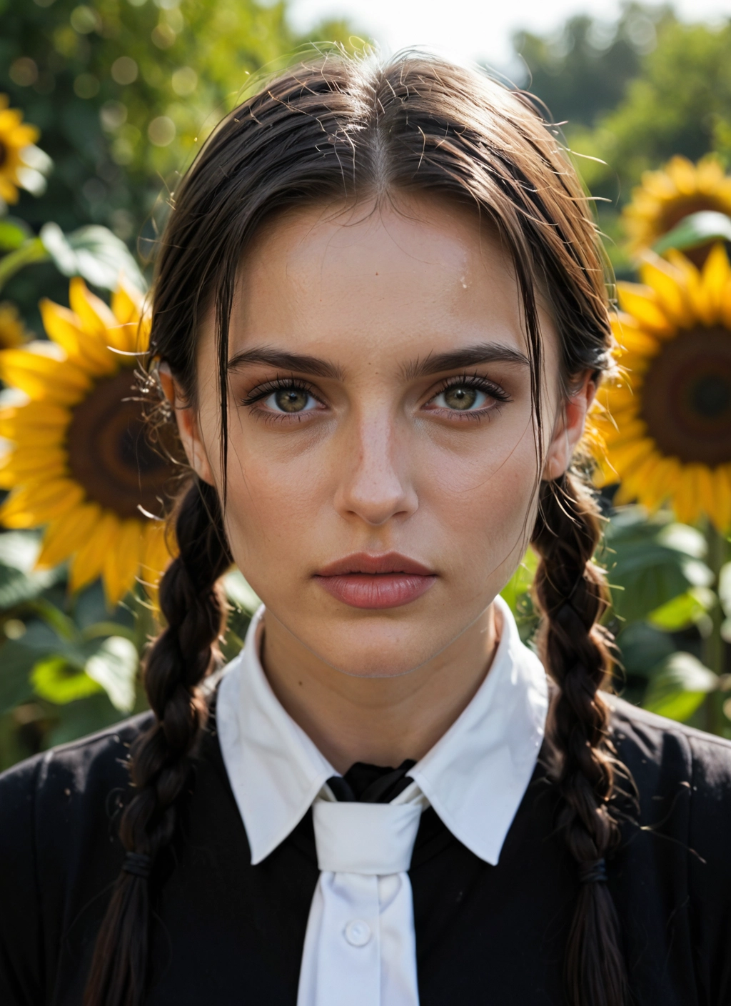 1girl, solo, flower, braid, sunflower, twin braids · Yamete.gg