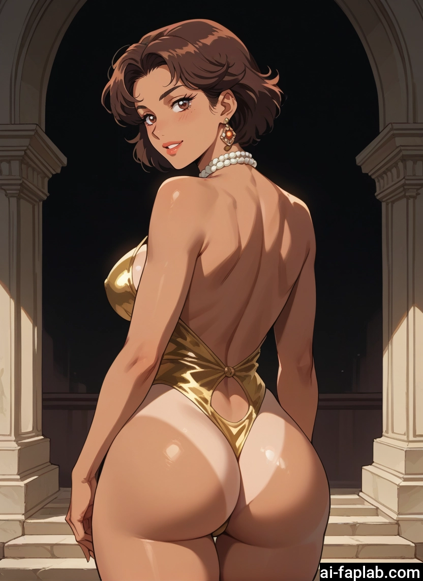 ass, 1girl, jewelry, tan, brown hair, tanlines · Yamete.gg