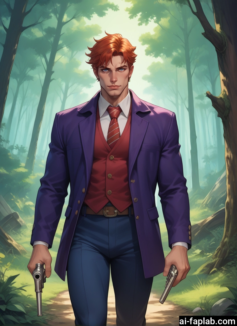 bara, 1boy, weapon, male focus, gun, solo