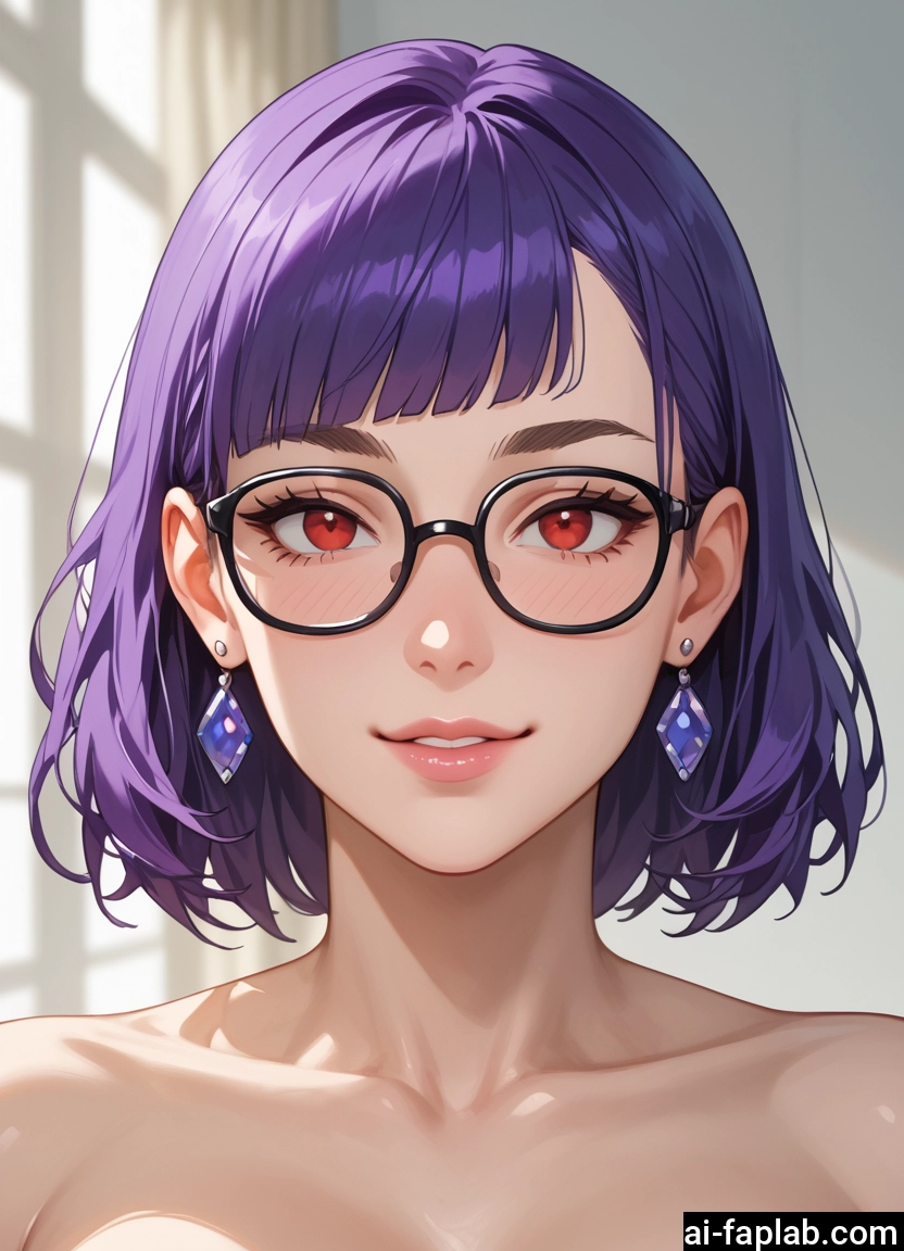 1girl, glasses, solo, jewelry, earrings, red eyes · Yamete.gg