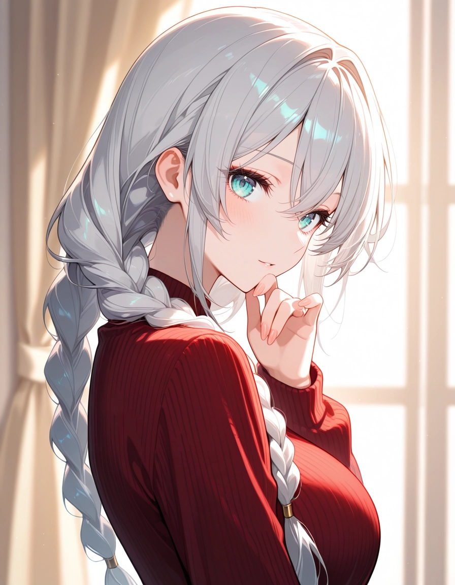 1girl, solo, braid, long hair, sweater, looking at viewer · Yamete.gg